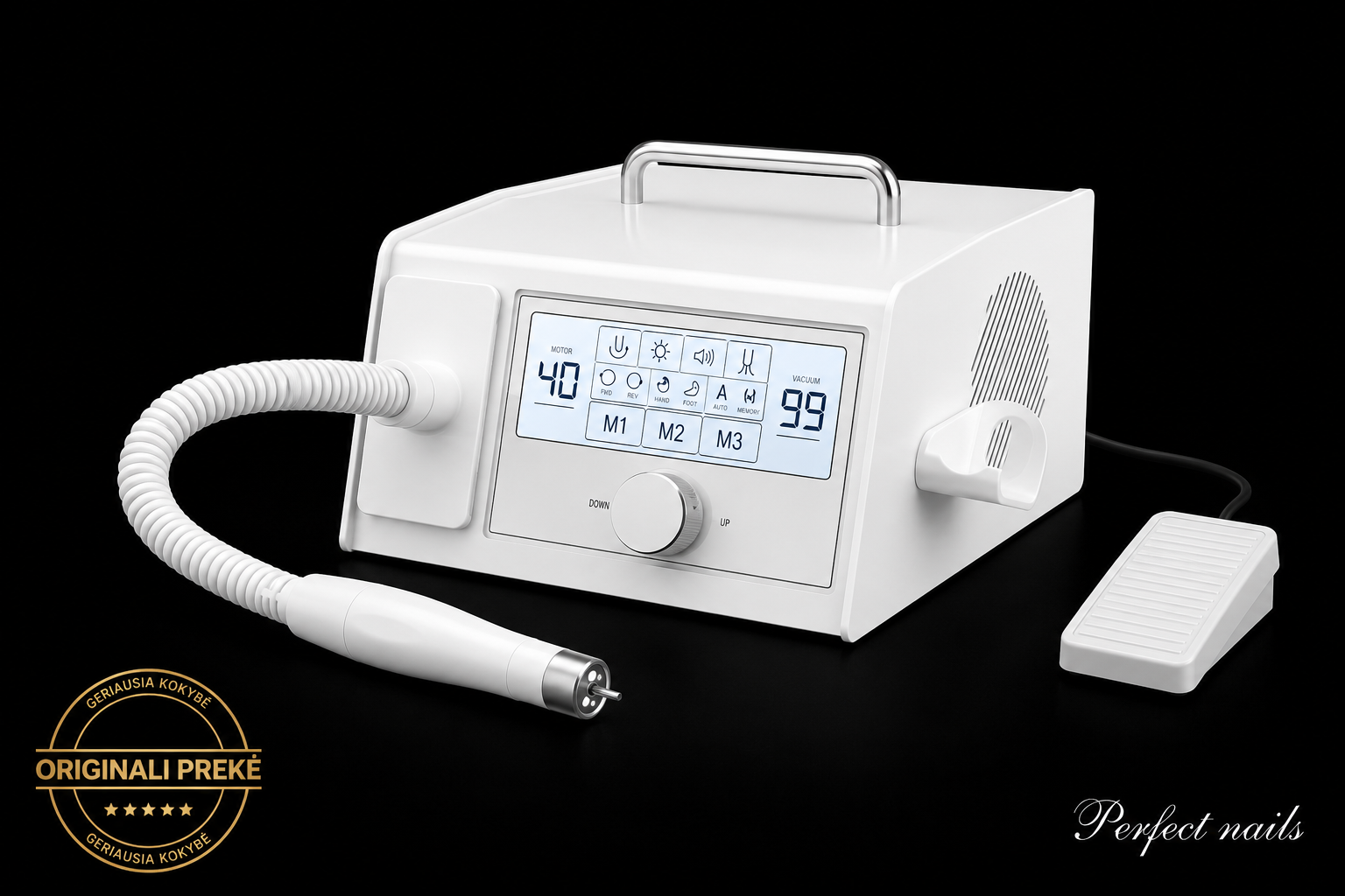 STRONG Saeshin MediPro Touch freza pedikiūrui | CMDV5 + HMD04 | 40 000 aps./min.